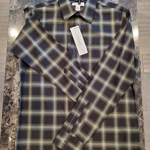 NWT Calvin Klein button down plaid shirt